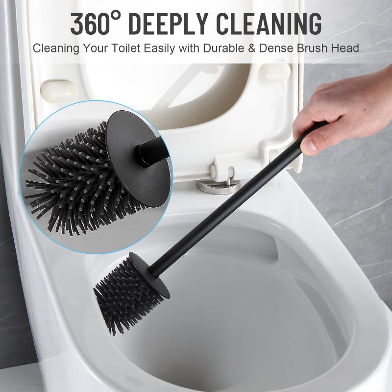 BVL Toilet Brush and Holder Black Toilet Bowl Brush for Ceaning with Stainless Steel Handle Wall Mounted - Image 4
